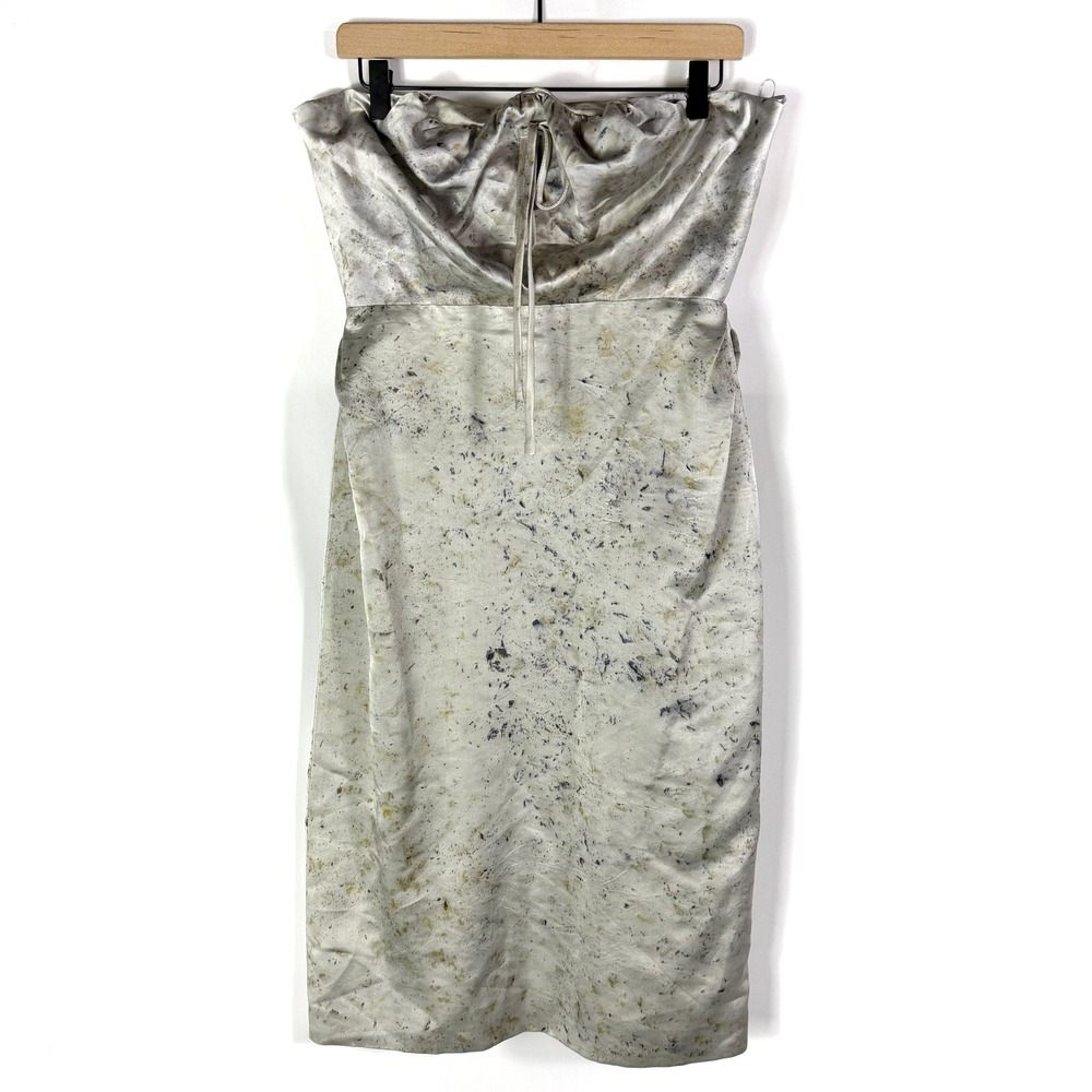 Rachel Comey Slick Dress Strapless Silk Midi Grey‎ Satin Abstract Print Sz 6 - Picture 3 of 9